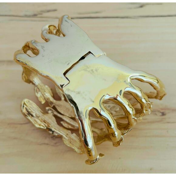 Rachel Zoe Hinged Cuff Bracelet Crystals Leaf Branches Gold Tone Leaf Branch - Picture 12 of 14